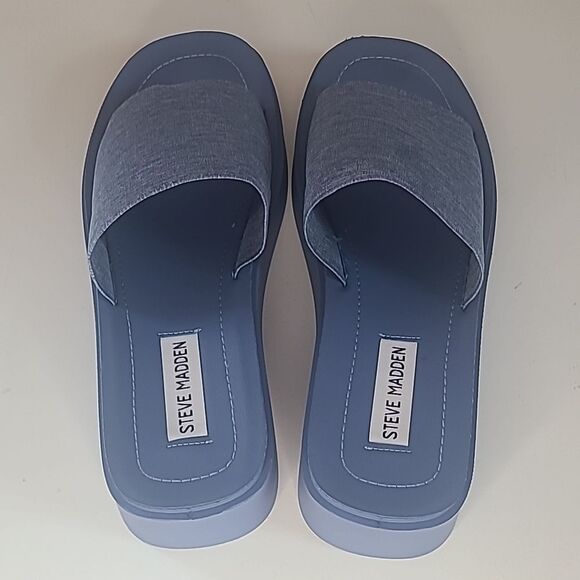 Steve Madden Gimmee Platform Wedge Sandal In Denim Various Size 8.5 - Picture 5 of 14